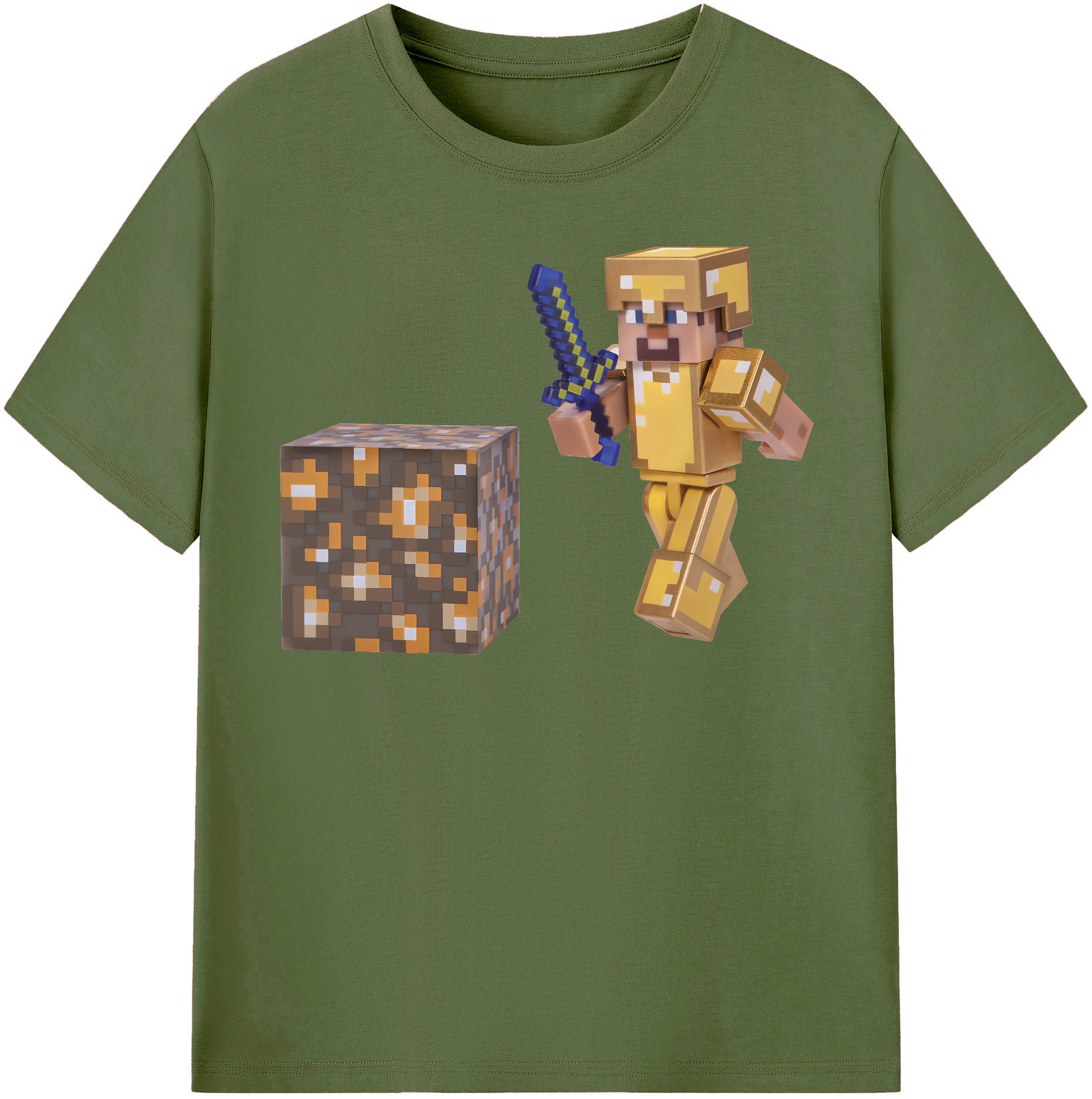 （画像用） マインクラフト ブロックの世界 Minecraft MC Block world 綿100％半袖Tシャツ（フロントプリント）